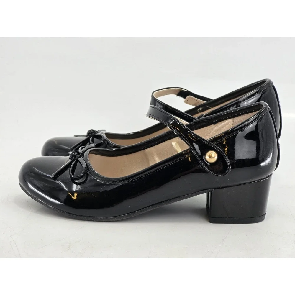 Place Girls Bow Faux Patent Leather Low Heel Shoes - Black Sz 2 M